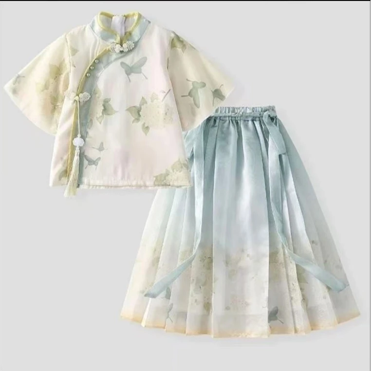 2025夏季新款儿童时尚洋气套装女童时尚休闲古风两件套潮