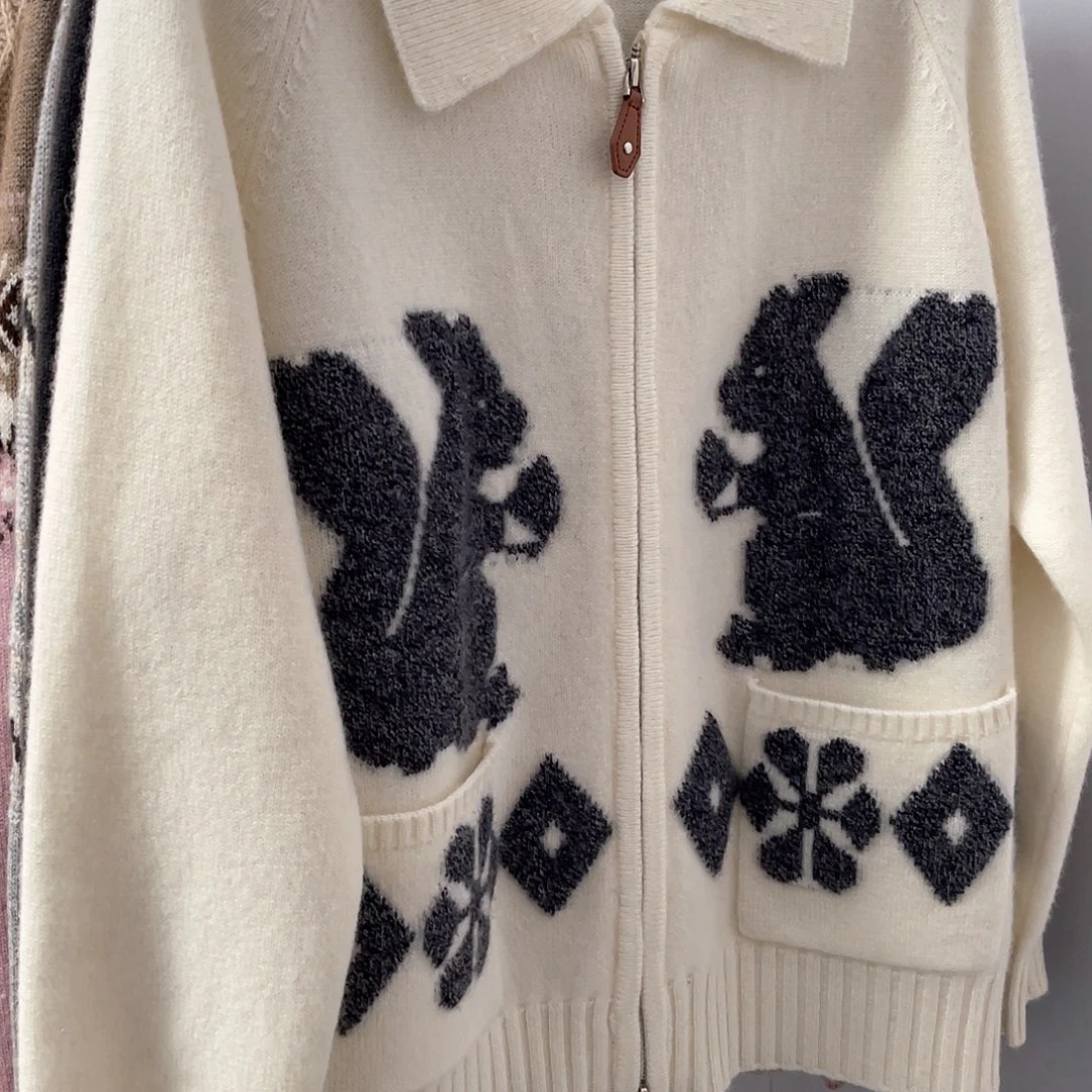 松鼠 双拉链 羊绒开衫