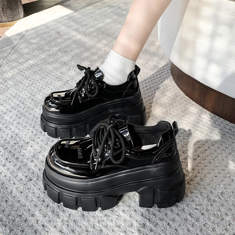 英伦风小皮鞋女2025春季新款百搭厚底增高8㎝小个子复古松糕单鞋子