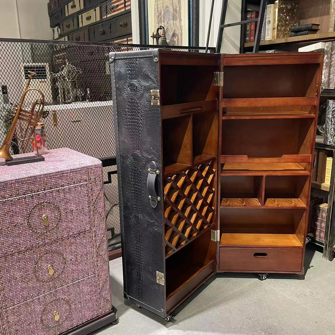高档时尚鳄鱼纹酒柜/储物柜/可移动/合65x60x155/开120x35x155