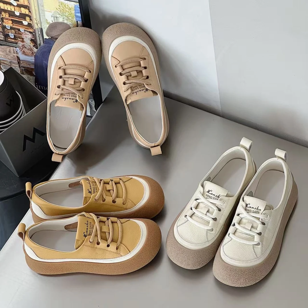 小白鞋夏季日常真皮厚底板鞋百搭韩版低帮清凉感牛皮软底轻便女鞋