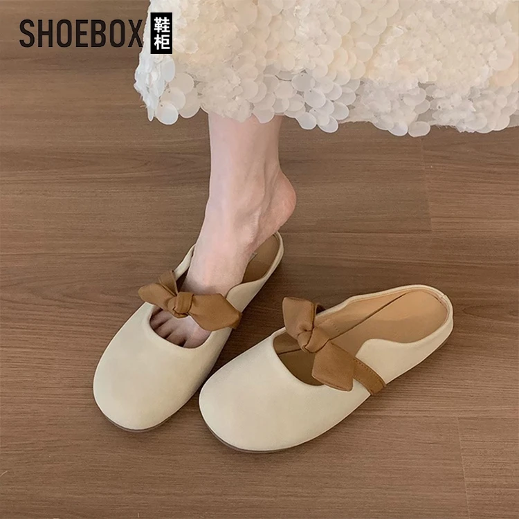 SHOEBOX鞋柜平底包头半拖鞋女外穿新款夏季孕妇懒人半拖凉拖鞋