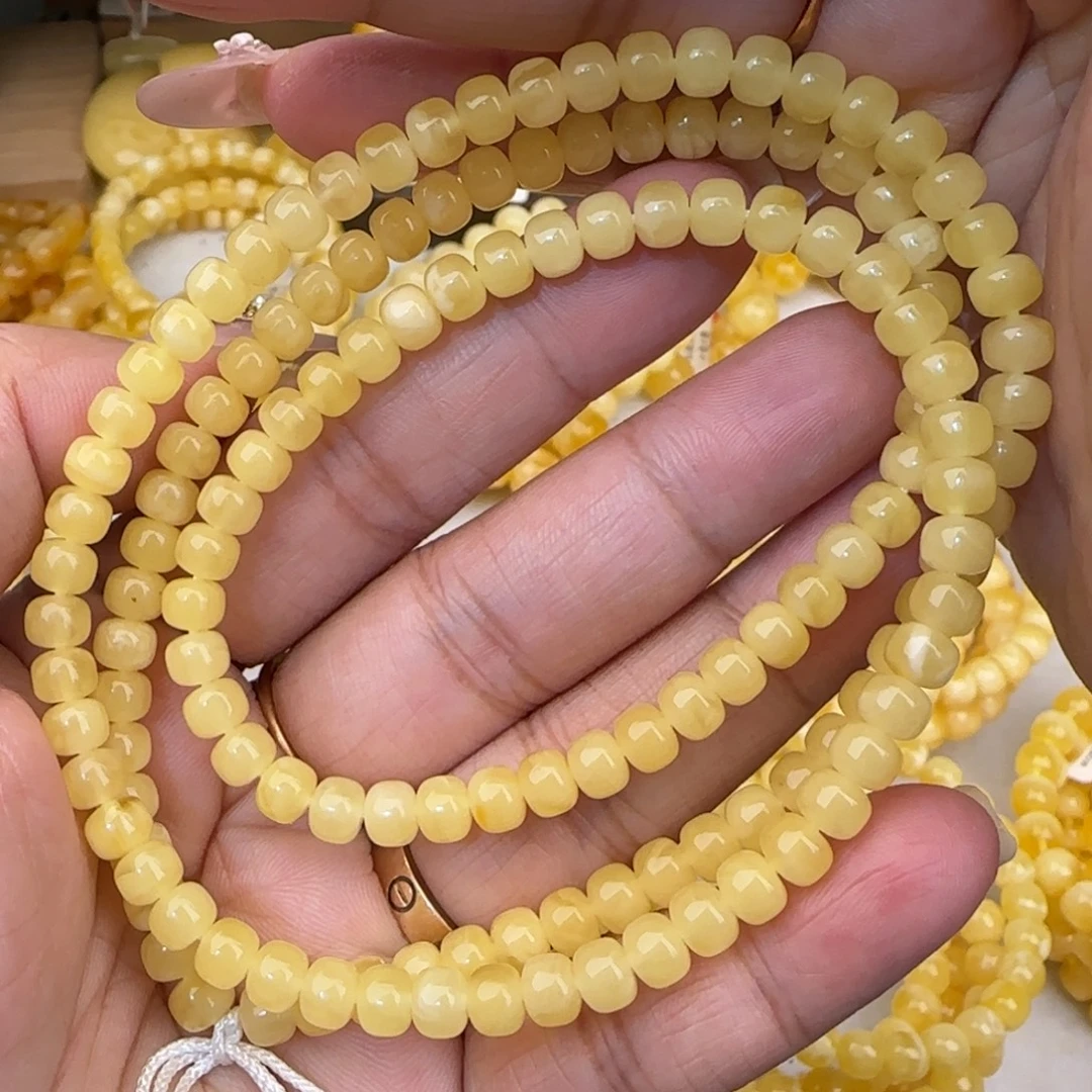 蜜蜡未镶嵌手链白花老型多圈