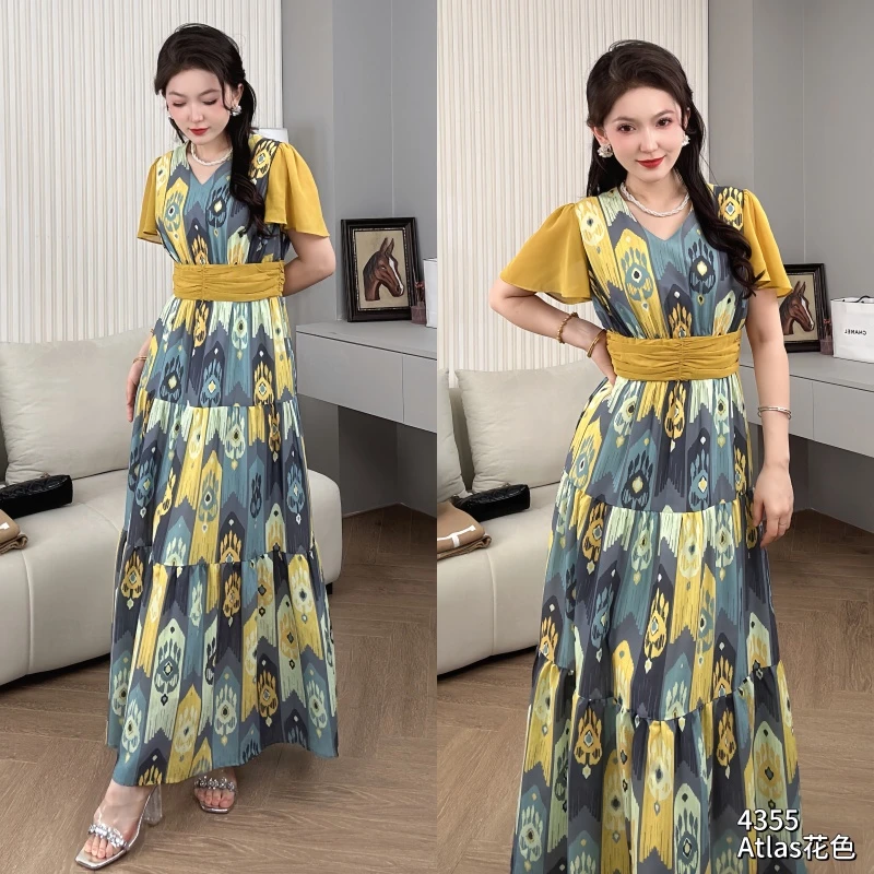 Saeda女装民族风艾德莱斯长款花色连衣裙YF4355