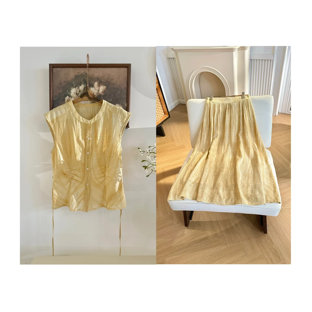 【风吹麦浪】夏季气质时尚文艺复古系带收腰上衣半裙两件套MF-1853