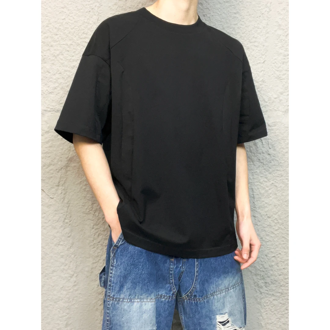 结构简约短袖夏季原创设计男女拼接百搭时髦休闲潮流短袖T41210B#