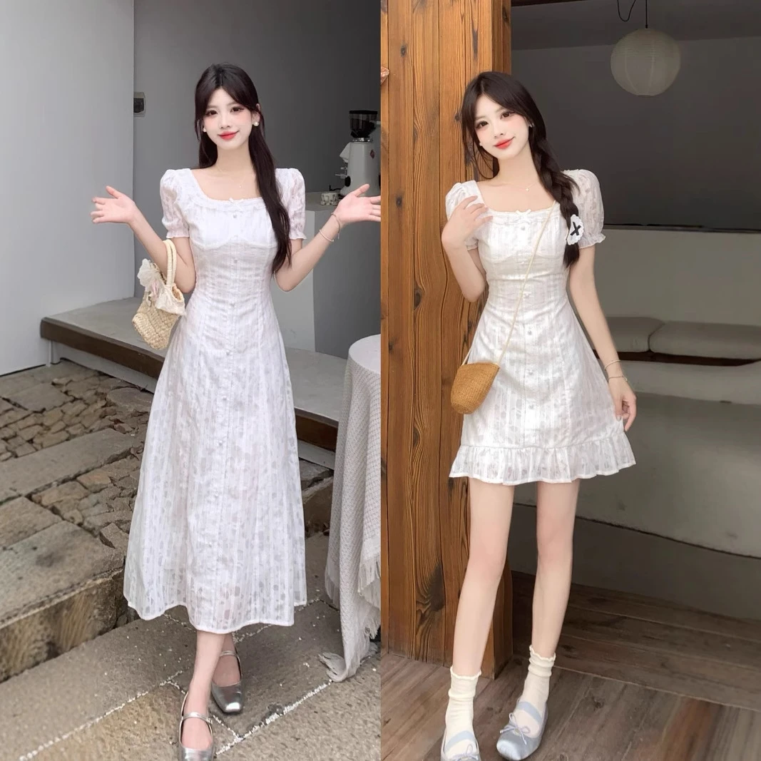 欧若风夏季新款蕾丝气质大码女装2025微胖妹妹显瘦简约法式方领