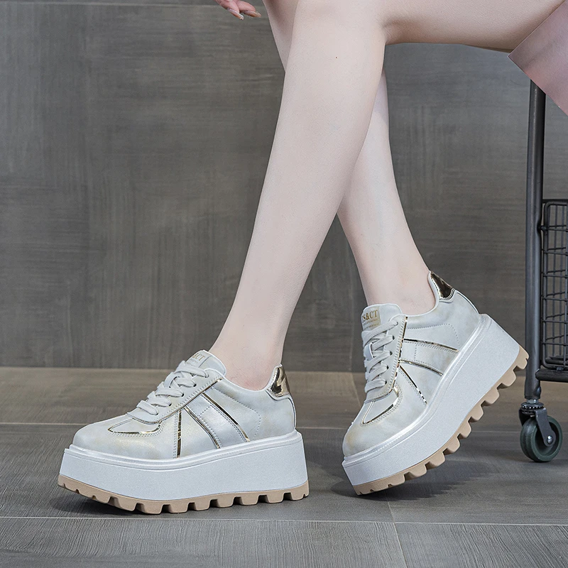 增高7公分女鞋2025春季新款真皮休闲鞋小个子时尚百搭厚底老爹鞋