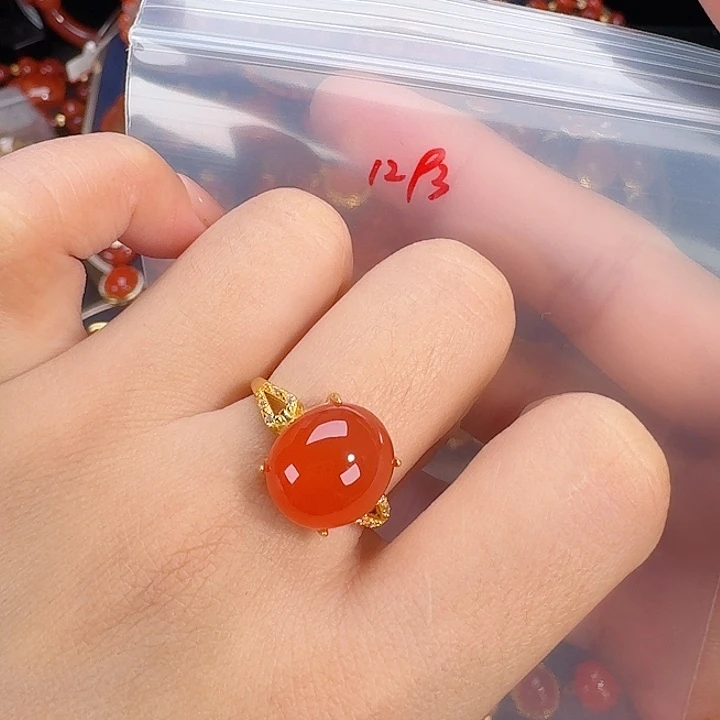 南红玛瑙银S925镶嵌戒指