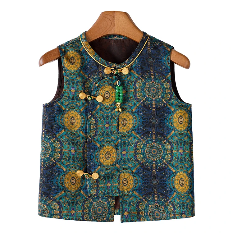 「八达运」B093马甲100%桑蚕丝男童透孔罗红云纱无袖中式马甲