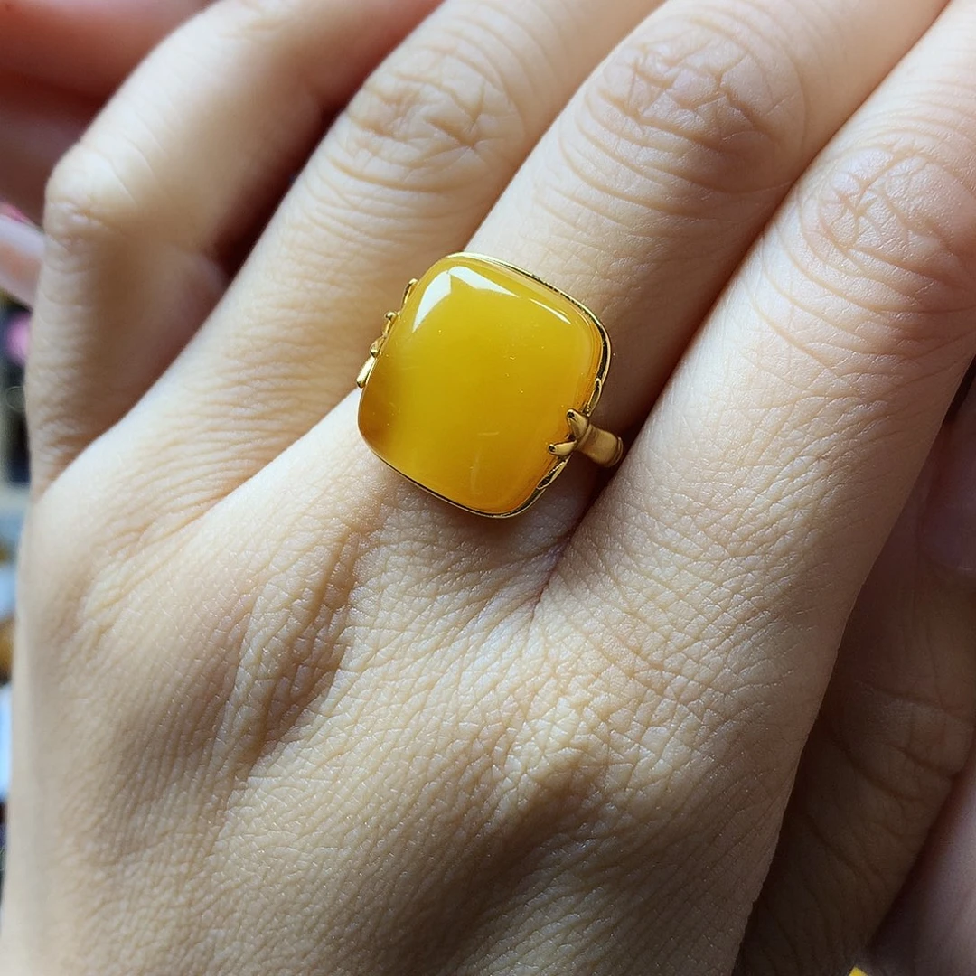 蜜蜡银S925镶嵌戒指戒指