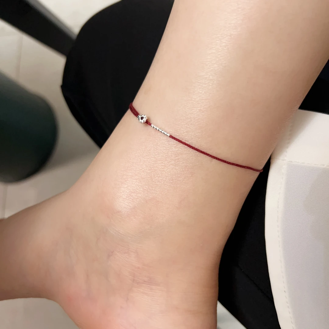 925银脚链 韩ins百搭气质简约 小花红绳脚链