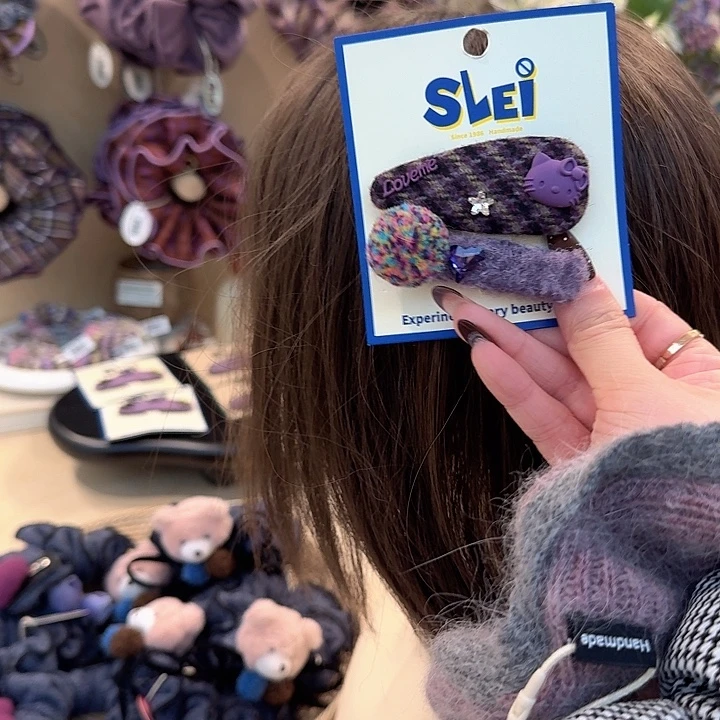 紫色kt头格子发夹