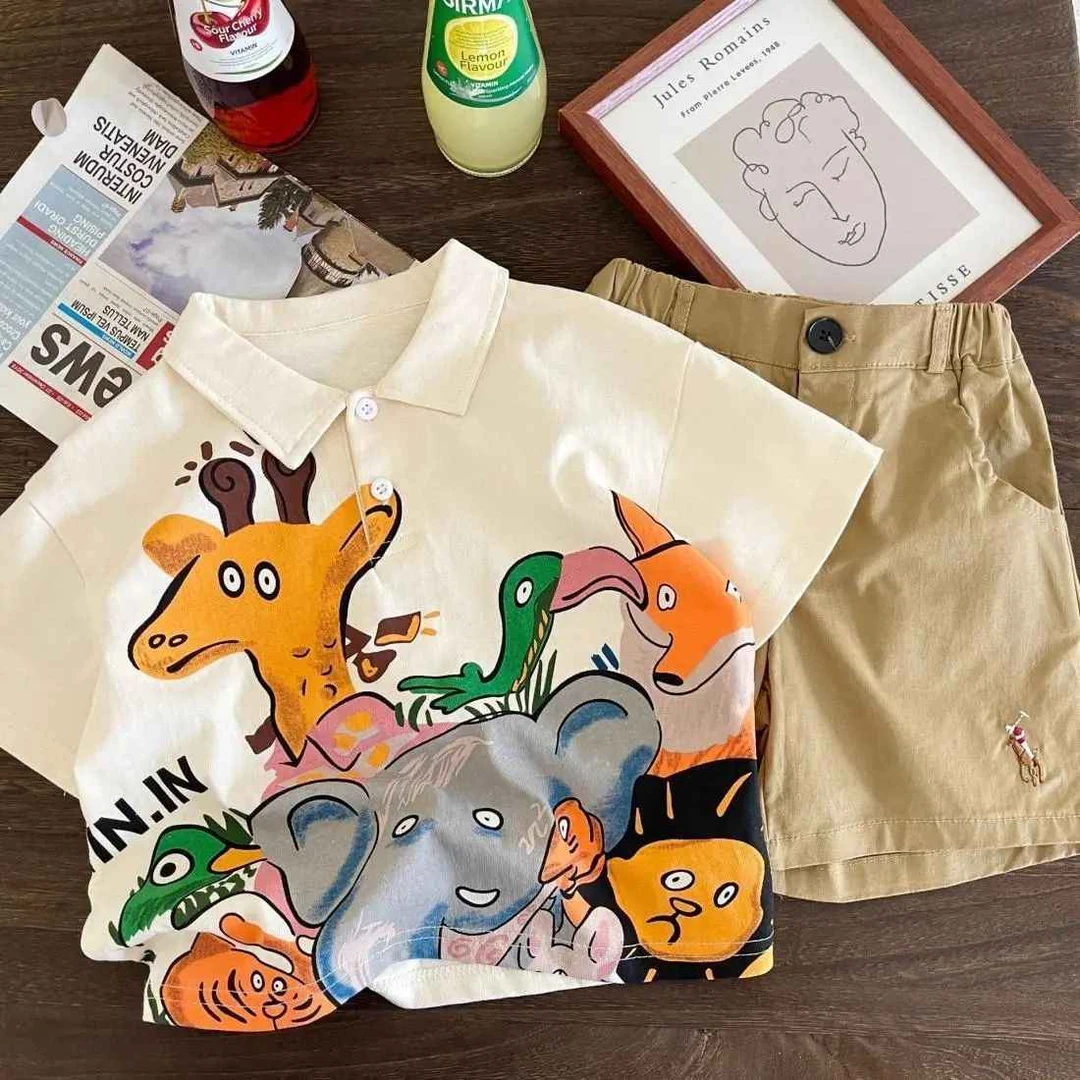 2025夏季童装卡通男女童短袖t恤中小儿童上衣polo衫中小童潮