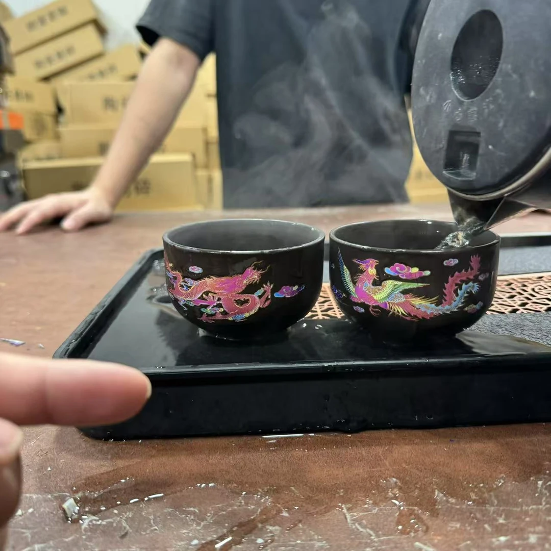 【闪购商品】黑泥紫砂龙凤变色禅定对杯（无礼盒）