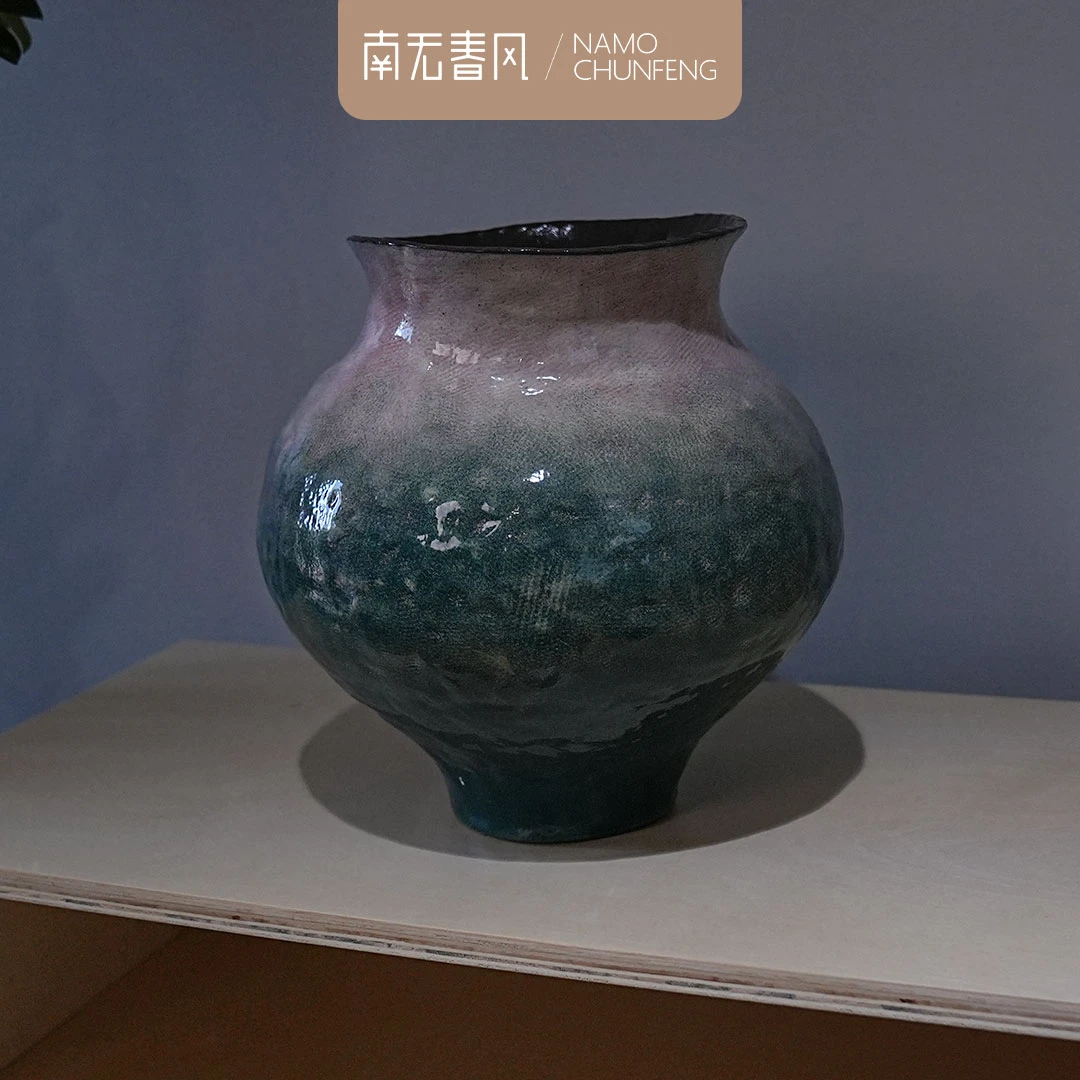 青玉•映霞花瓶新中式风手绘艺术感陶瓷花瓶台面粗陶花器可水培