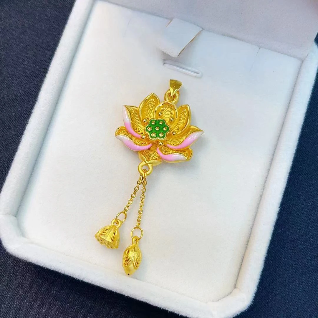足金999荷花吊坠