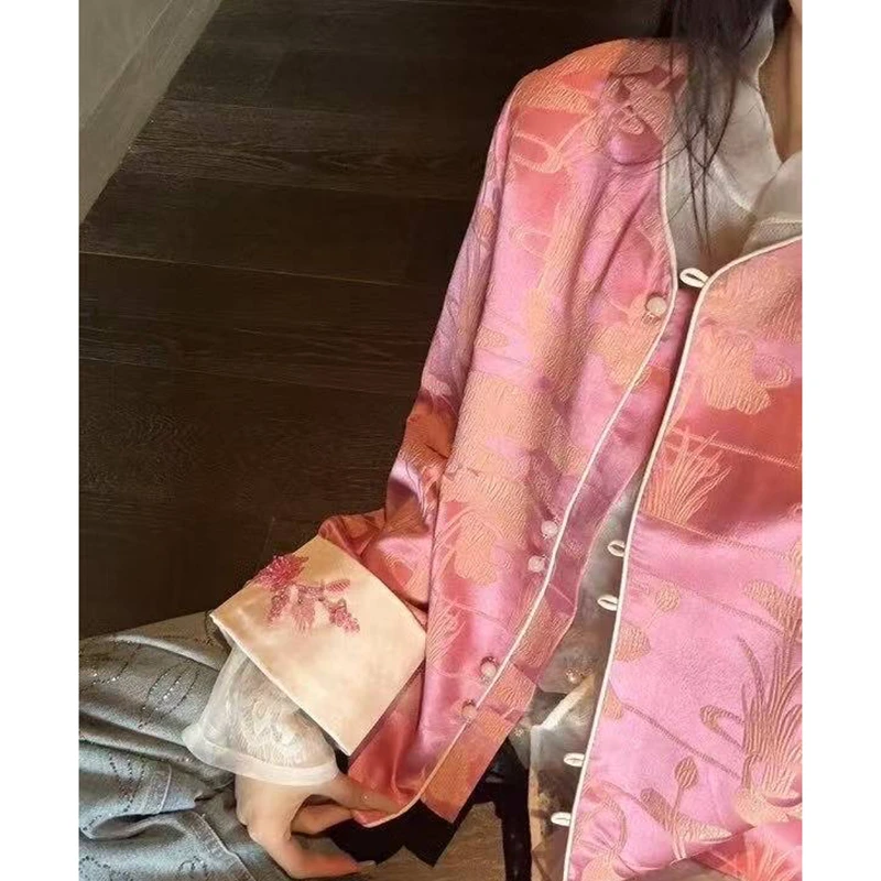 WA1892真丝桑蚕丝冠乐绉荷塘月色衬衫上衣中式