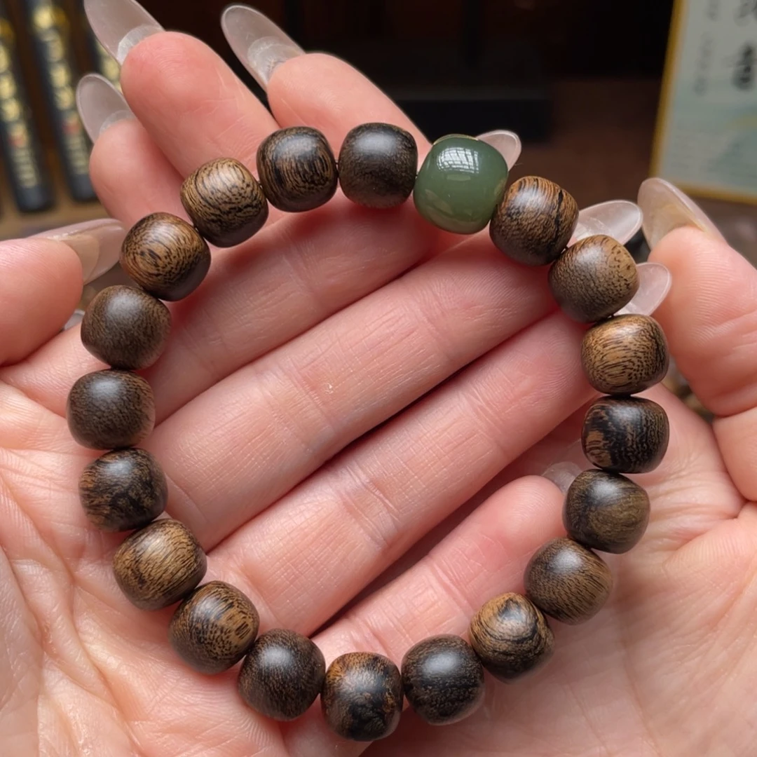 沉香手串芽庄白棋楠瘤疤1.0苹果珠单圈