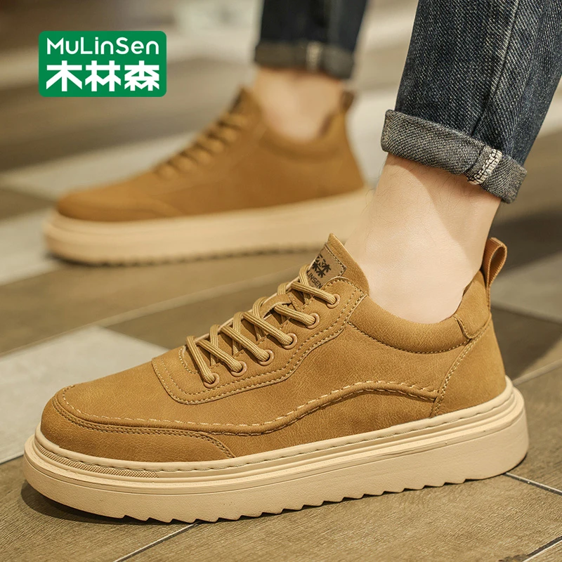 木林森男士板鞋2025新款秋季运动耐磨厚底增高工作潮流休闲鞋男