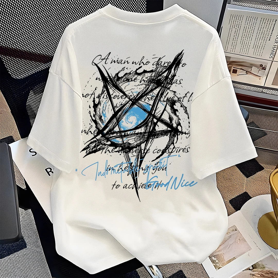 重磅美式高街纯棉短袖t恤男女夏季潮流百搭宽松星星印花情侣上衣