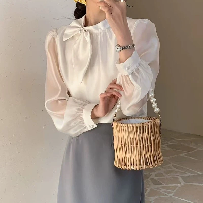 法式蝴蝶结衬衫女长袖2025春季新款时尚设计感钉OL气质名媛上衣潮