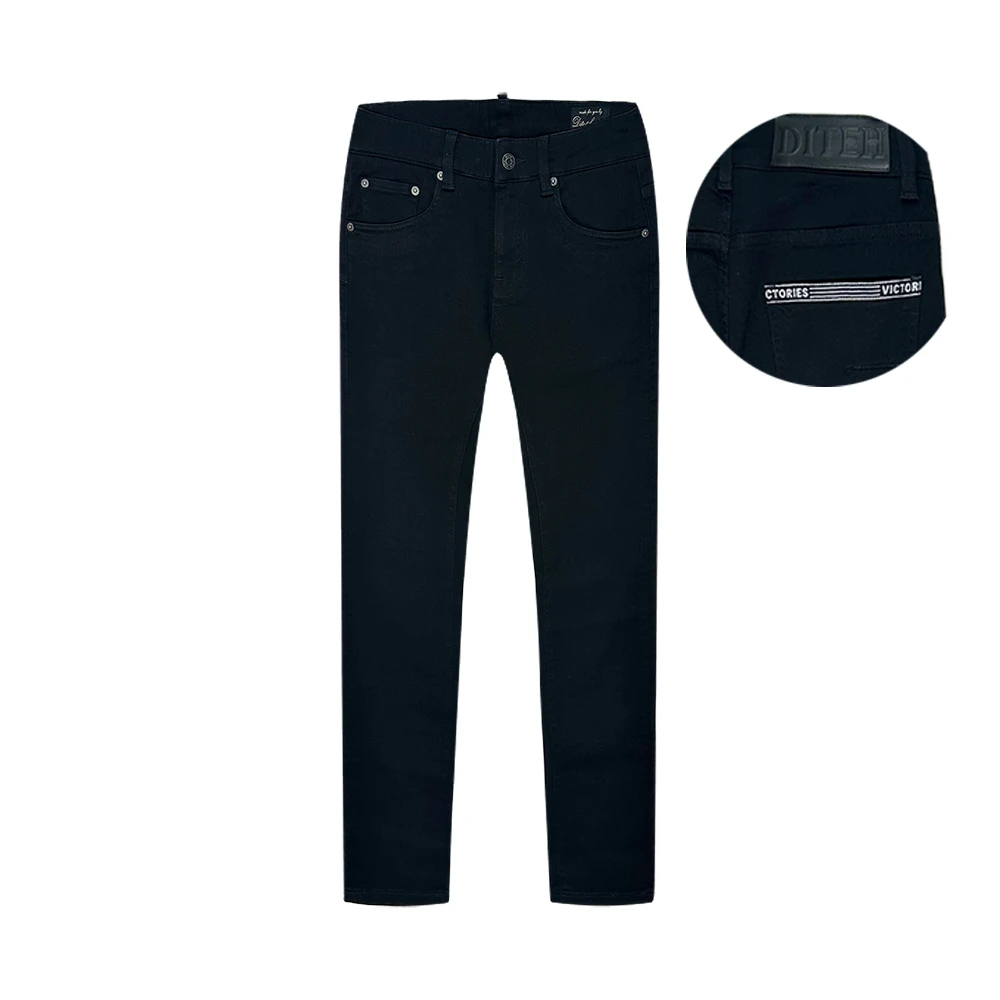 Dite拉链秋冬男薄款牛仔裤水洗休闲裤高腰男装直筒秋季黑色2110