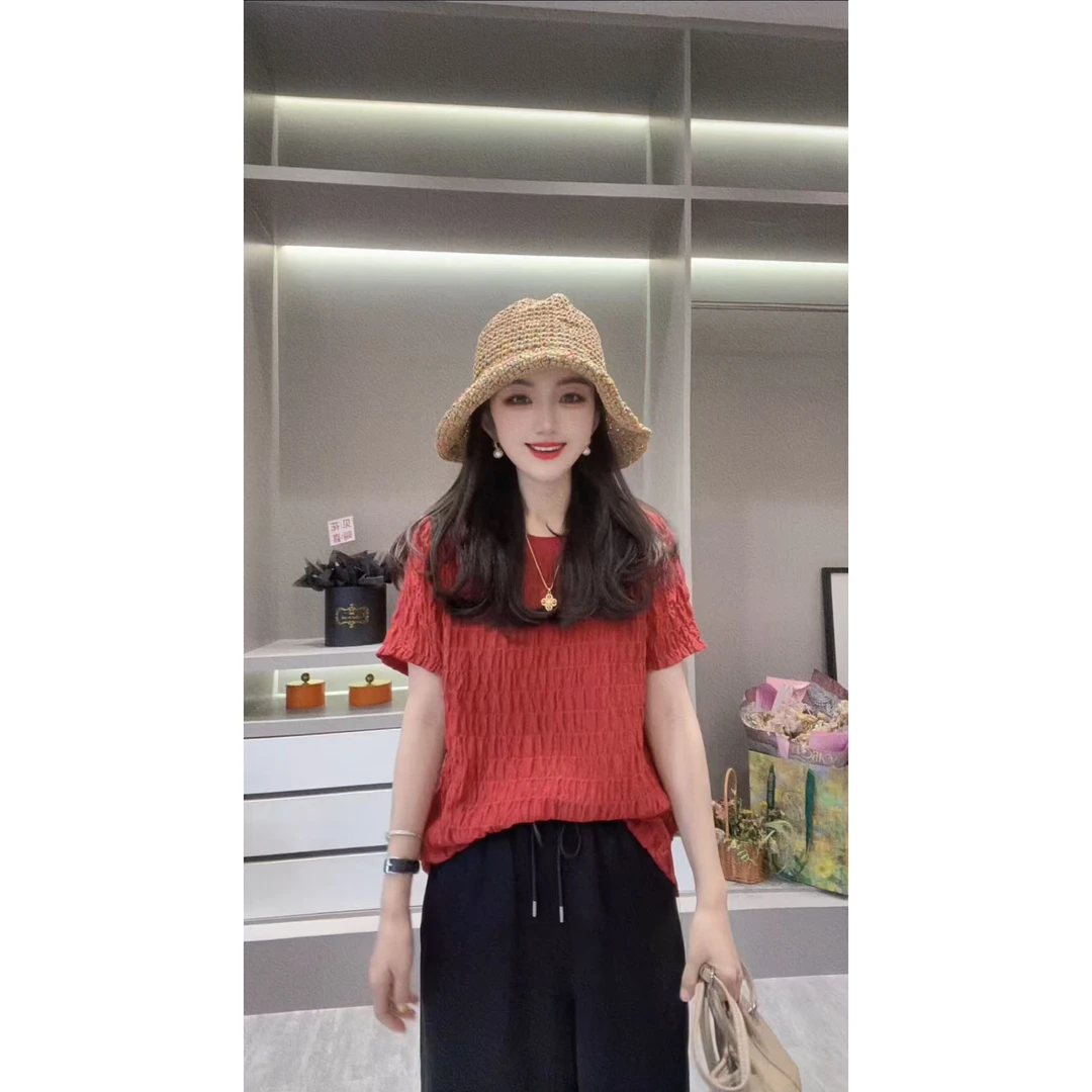 【肌理弹力褶皱】CHUN家时尚夏季经典百搭桑蚕丝T恤