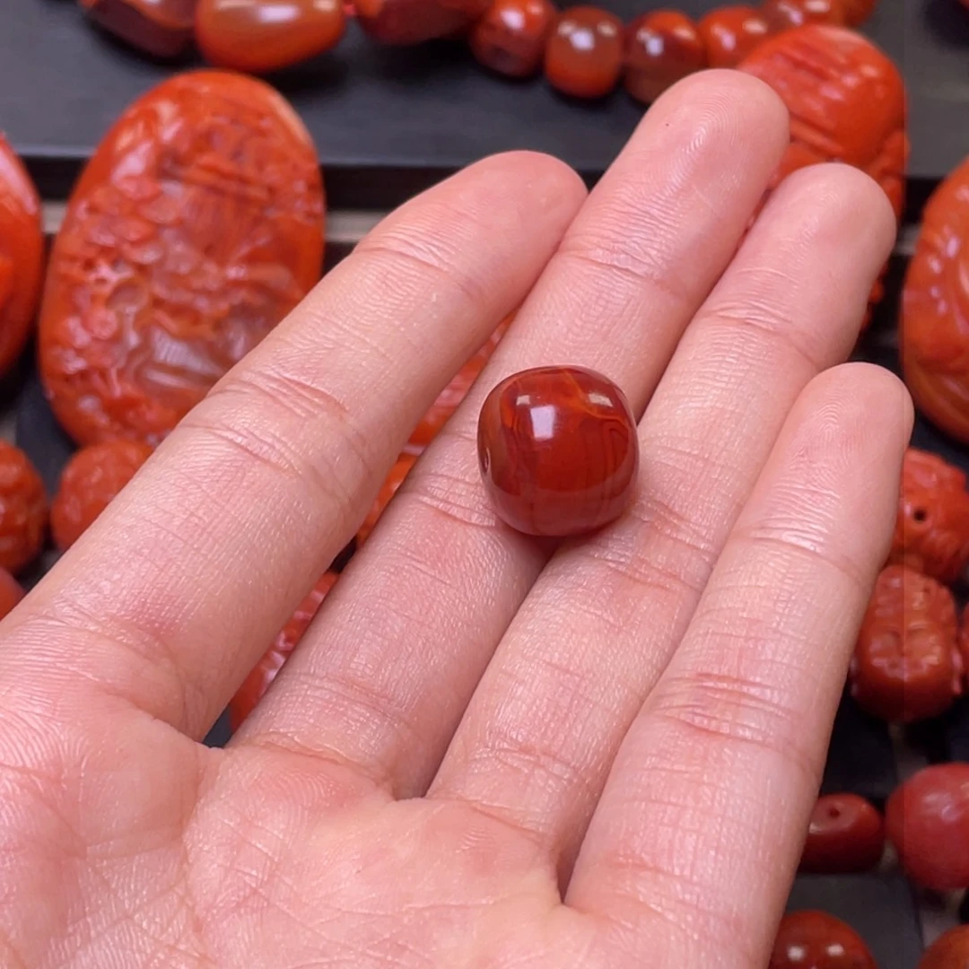南红玛瑙其它未镶嵌偶**栽y14mm瓦西牛血红火焰纹老型单珠