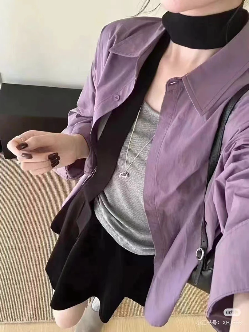【周小茉】韩系紫色紫色衬衣➕吊带背心两件套
