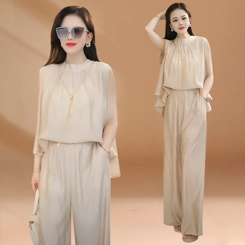 女神范套装2025夏季新款时尚小香风御姐气质无袖上衣阔腿裤两件套