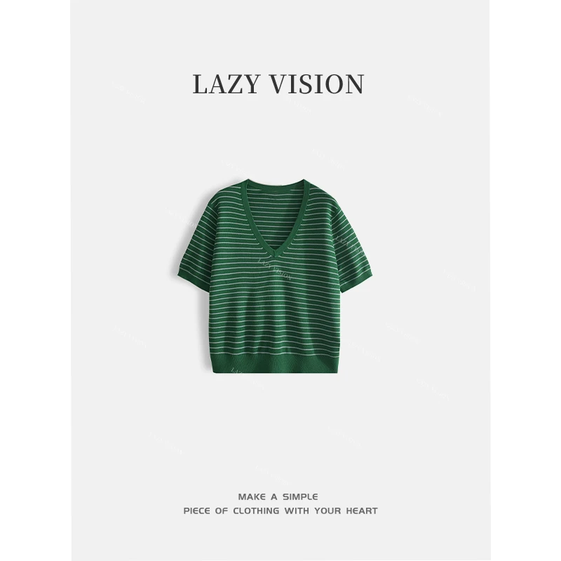 LAZYVISION+羊毛V领条纹T恤ZMD-25913