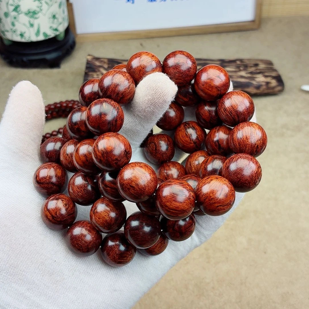 黄花梨/降香黄檀手串/手链20纯一档满结油黄油芝麻点花梨公