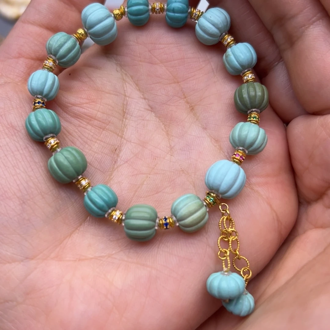 绿松石18K金镶嵌手链手串