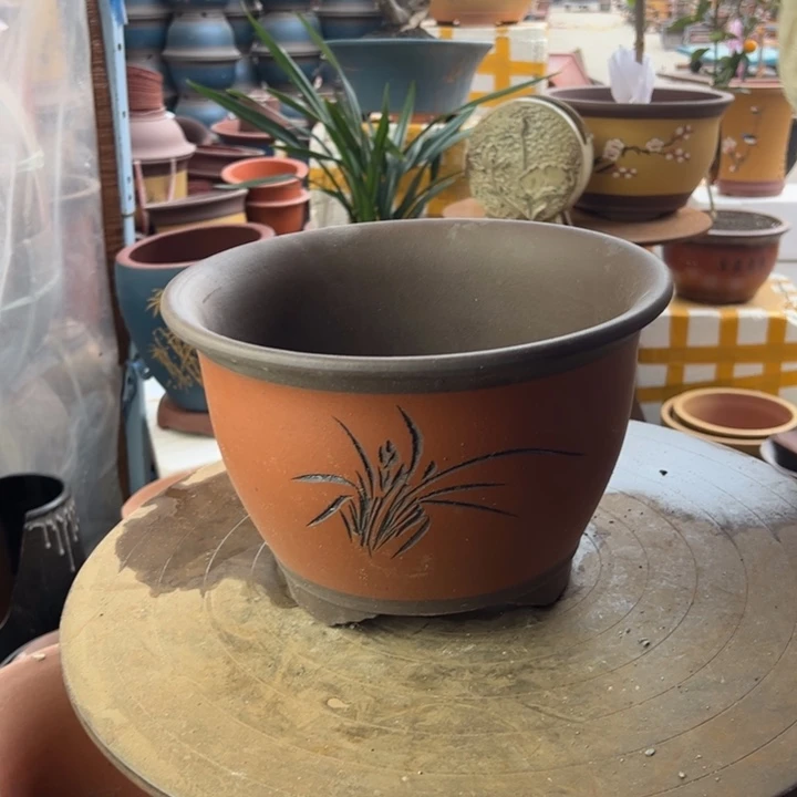 紫砂龙凤呈祥红小  口径25×17