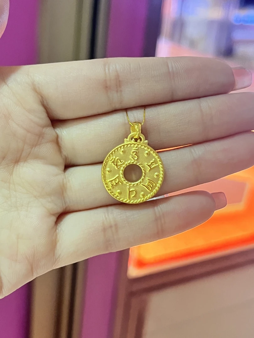 足金六字真言平安扣吊坠时尚