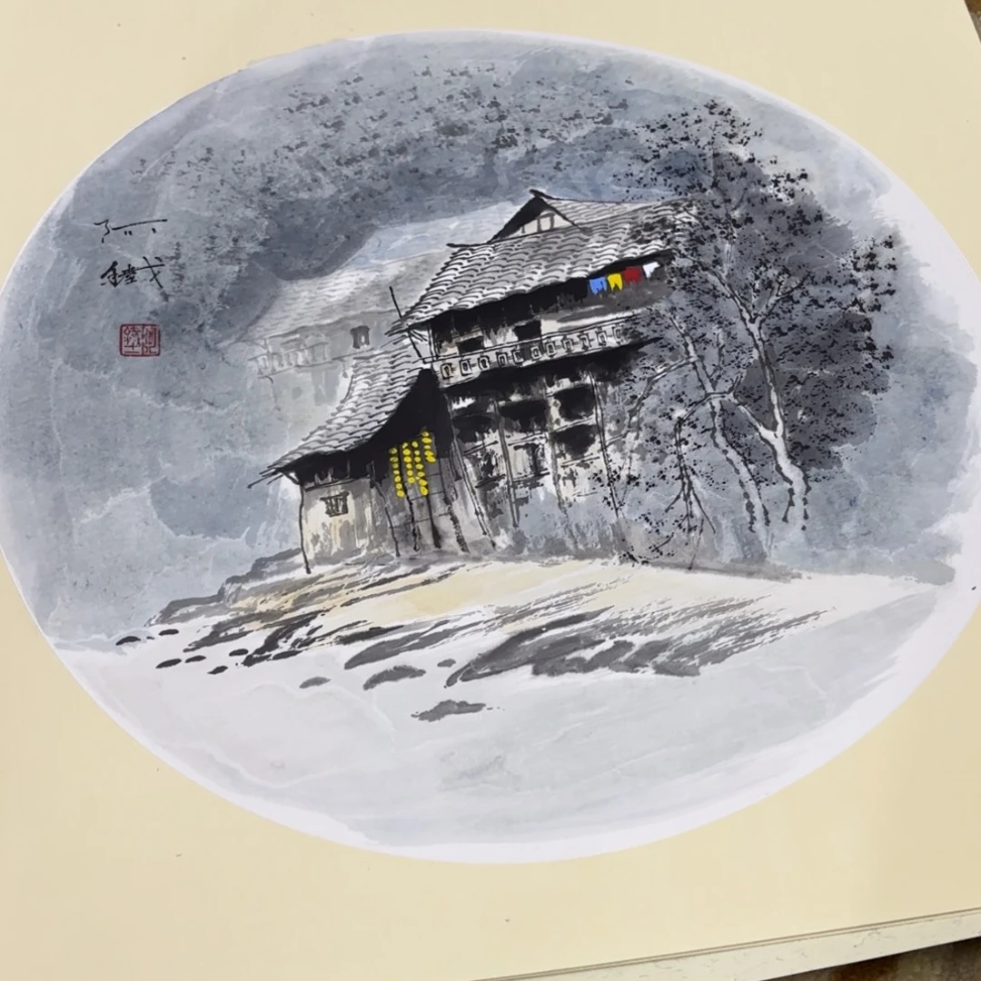 国画赵铁卡纸山水艺