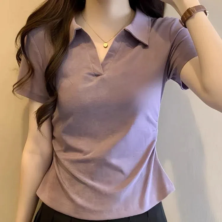 纯欲慵懒风女装高级感扎染Polo领短袖T恤夏季小个子短款显瘦上衣
