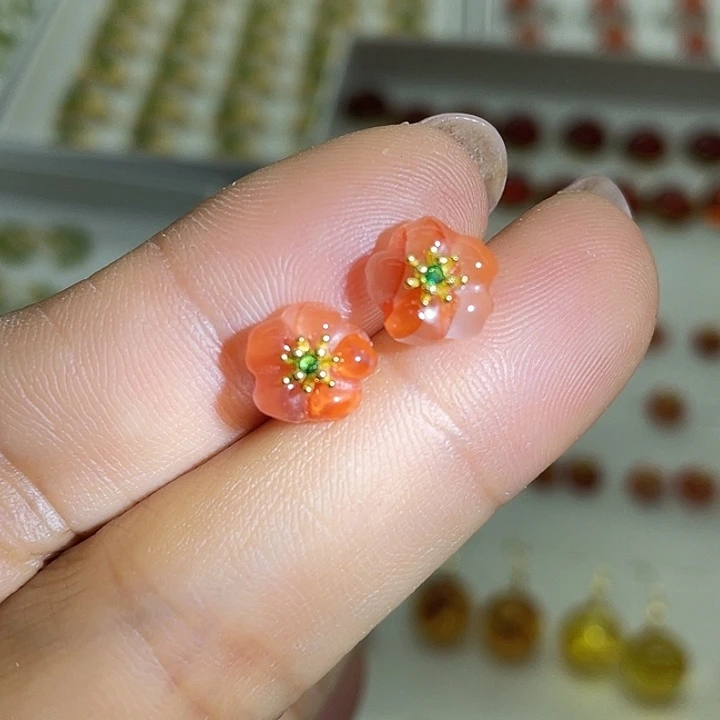 南红玛瑙银S925镶嵌耳饰花色多样性发货拍一发一