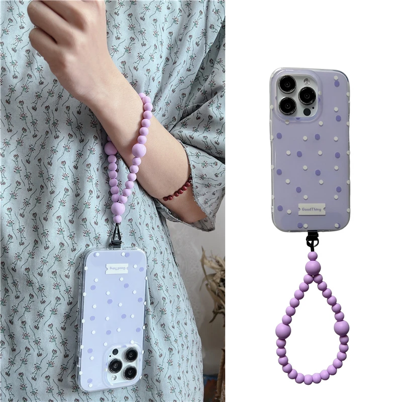 ins韩系简约纯色波点紫色手链珠适用苹果15手腕iphone16手机壳14p