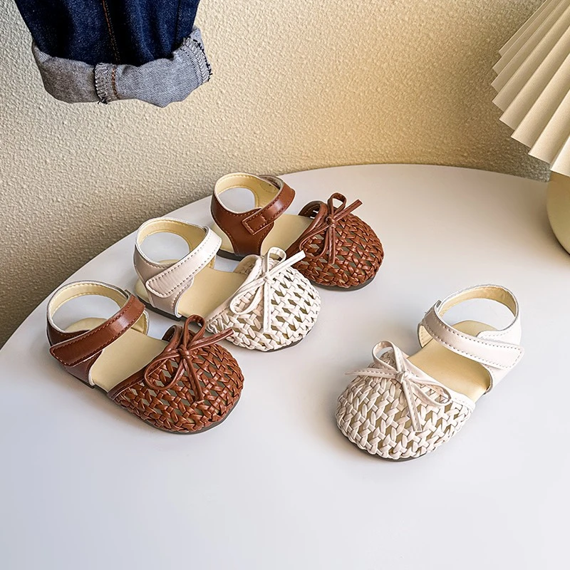 15-25码夏款儿童蝴蝶结凉鞋透气镂空女宝宝学步鞋女童夏季编织鞋