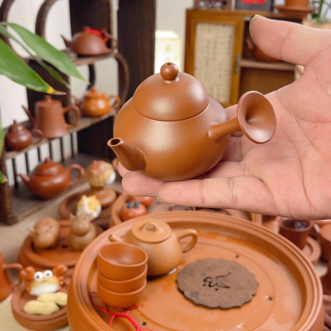 紫砂茶壶矮梨侧把