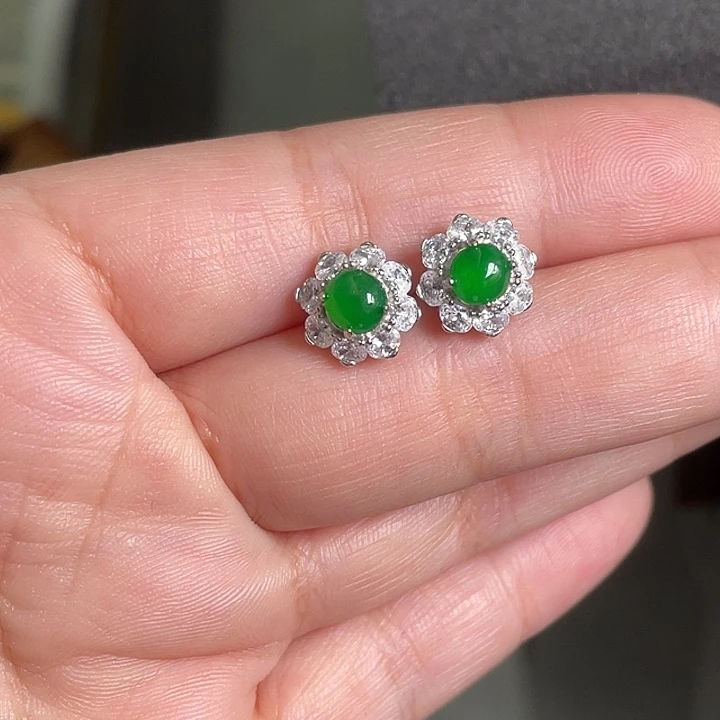 翡翠银S925镶嵌耳饰