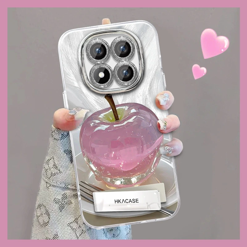 适用红米note14pro精孔羽纱晶莹粉苹果网红创意支架全包手机壳女