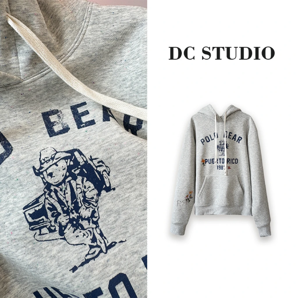 DC STUDIO【雪花熊】早秋新款运动保暖休闲复古美式加绒卫衣