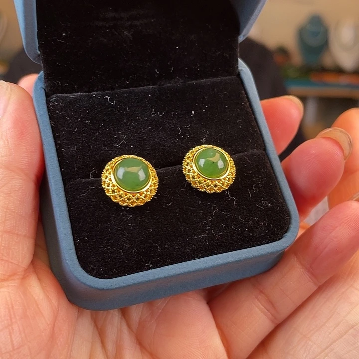 和田玉未镶嵌耳饰卡10碧玉