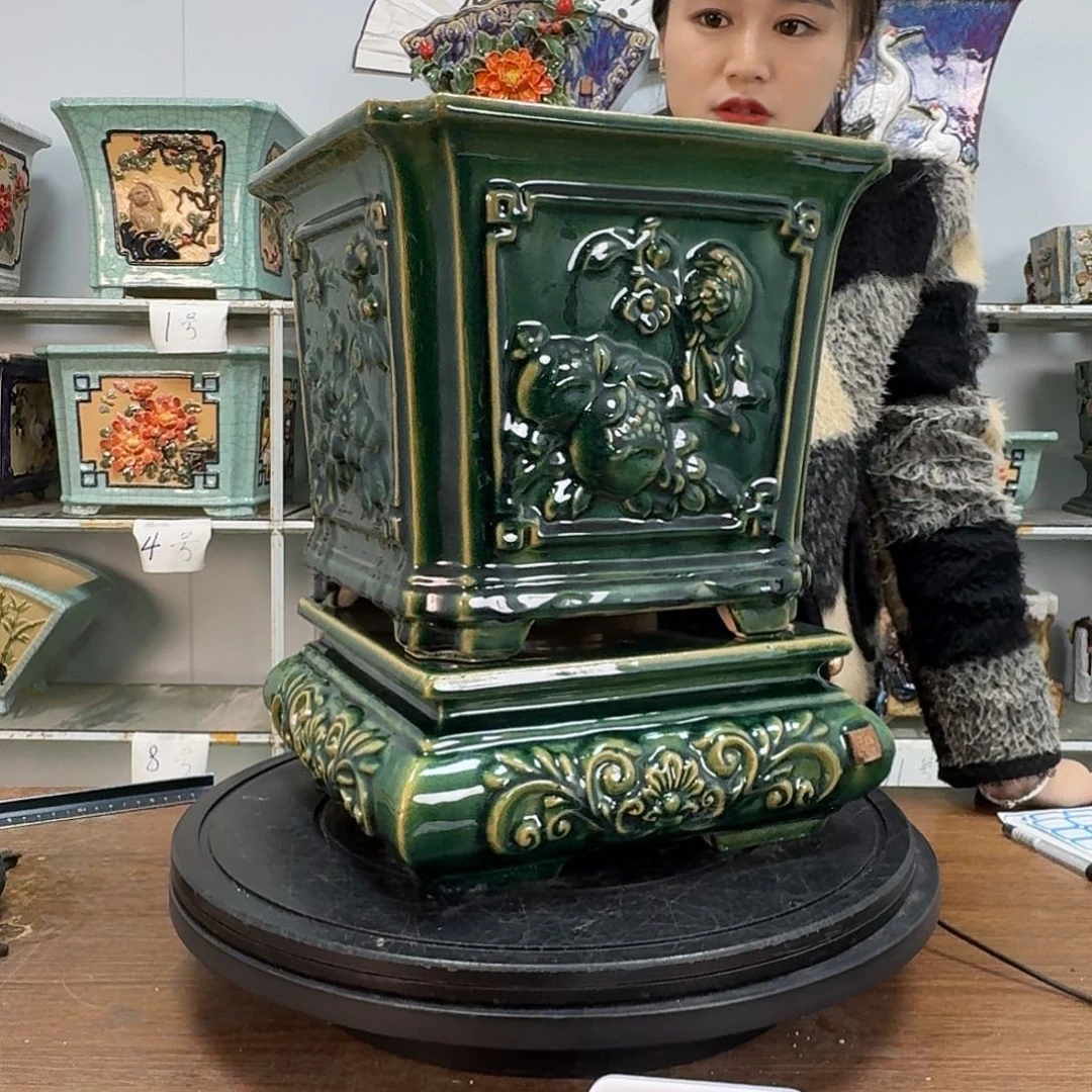 红陶青**品石湾盆380