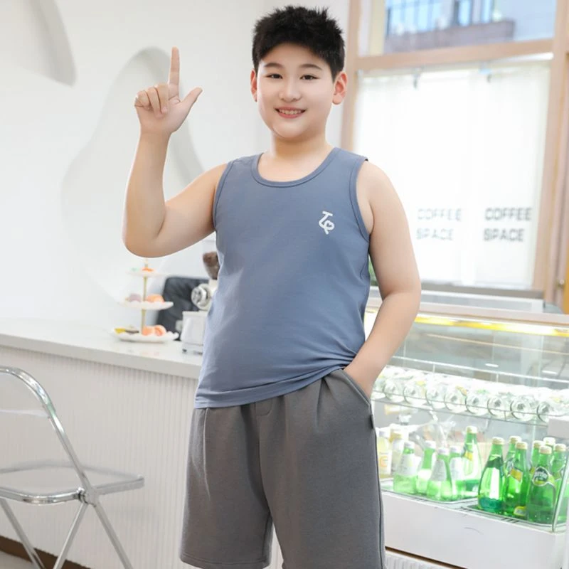 胖童背心莱卡棉高弹力春夏工字打底上衣男童中大童青少年舒适T恤
