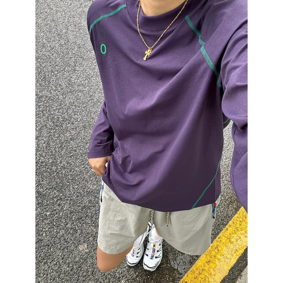 葡萄紫户外骑行冰皮速干长袖t恤男女夏季美式插肩钓鱼防晒训练服