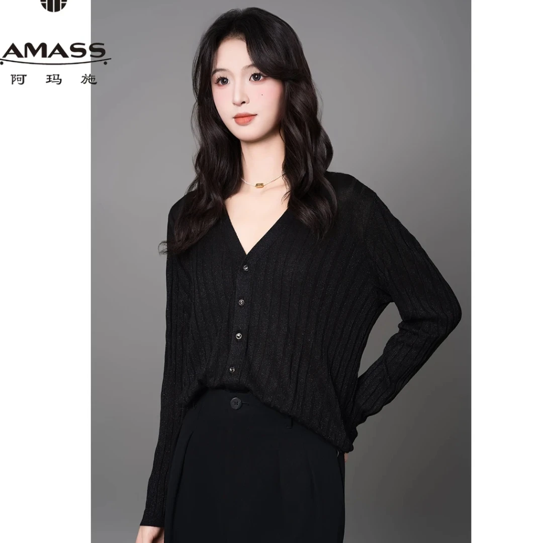 AMASS阿玛施热力感新款精致百搭V领针织开衫5499204